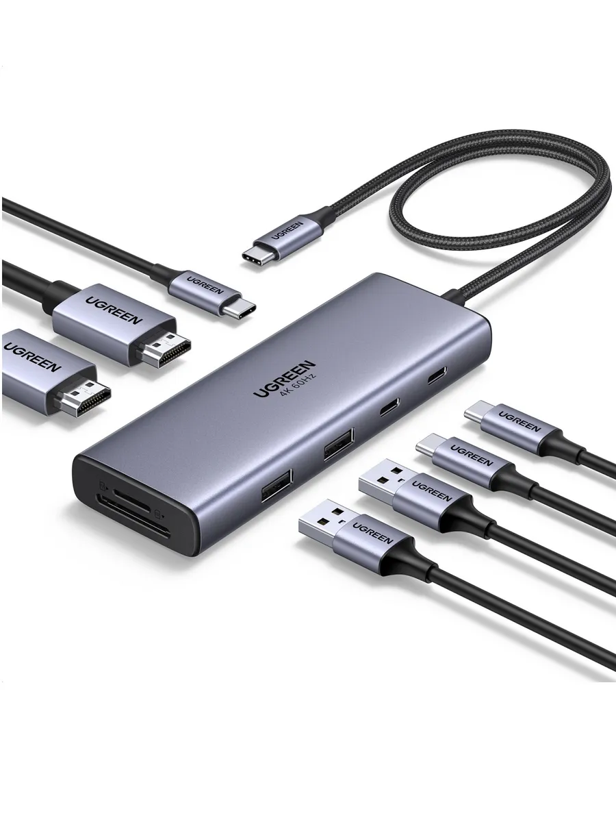 Хаб UGREEN CM498A (85774) Revodok 9-in-1 100W USB-C Hub. Цвет: серый космос