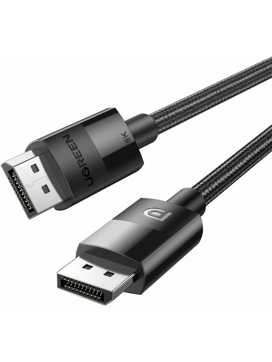 Кабель UGREEN DP114 (80391) 1,5м черный DP 1.4 Male to Male Plastic Case Braided Cable