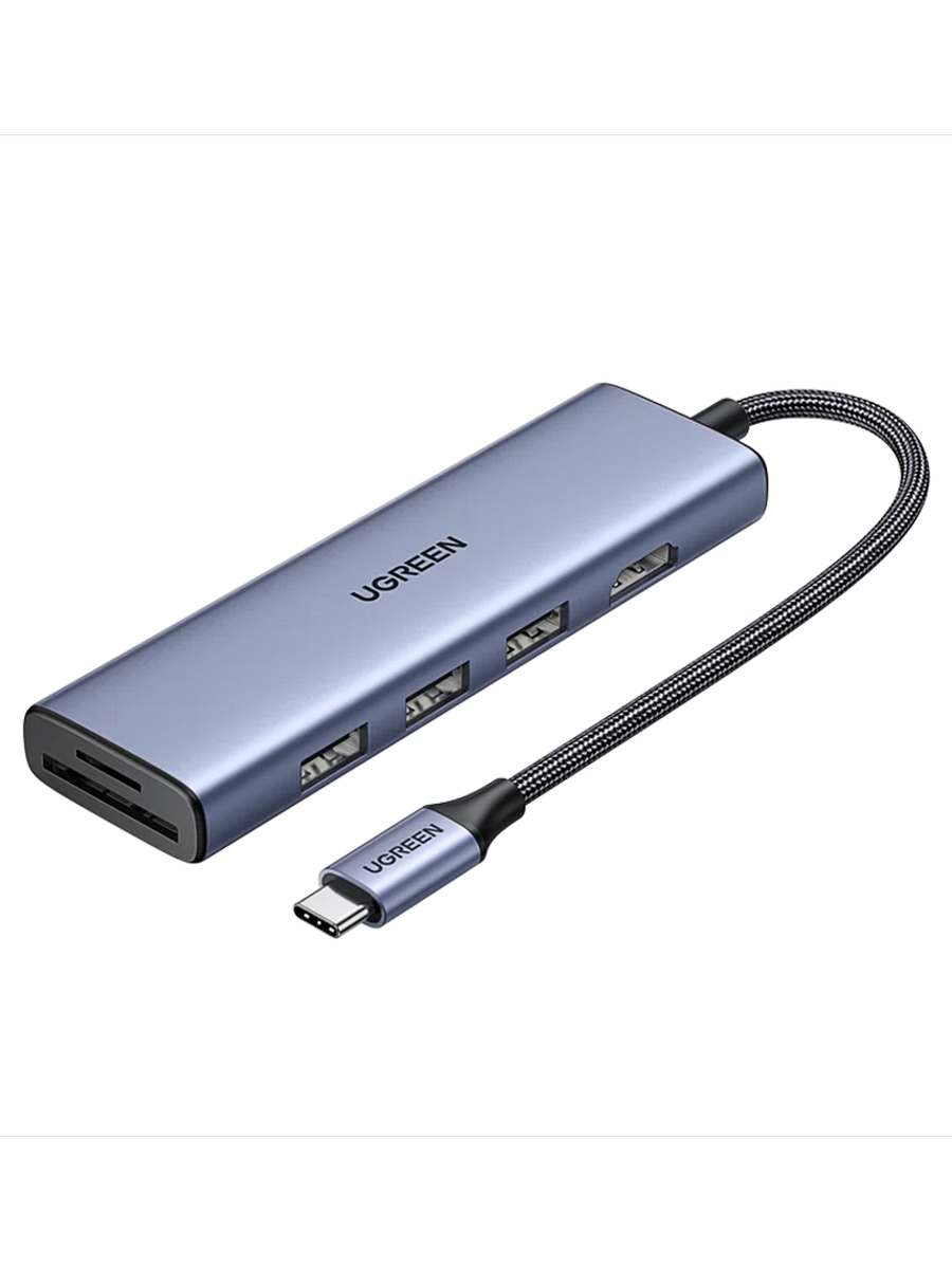 Адаптер UGREEN CM511 (20956A) Revodok 6-in-1 USB-C to HDMI&USB 3.0*3 & SD/TF Adapter. Цвет: серый