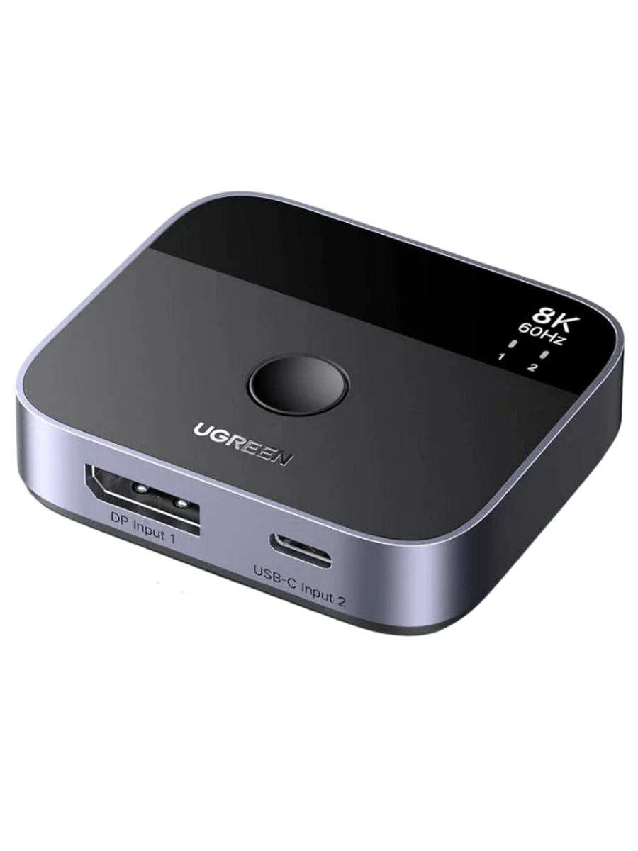 Переключатель UGREEN AW701 (65878) 2 in 1 8K@60Hz DisplayPort&USB-C Switcher. Цвет: черный