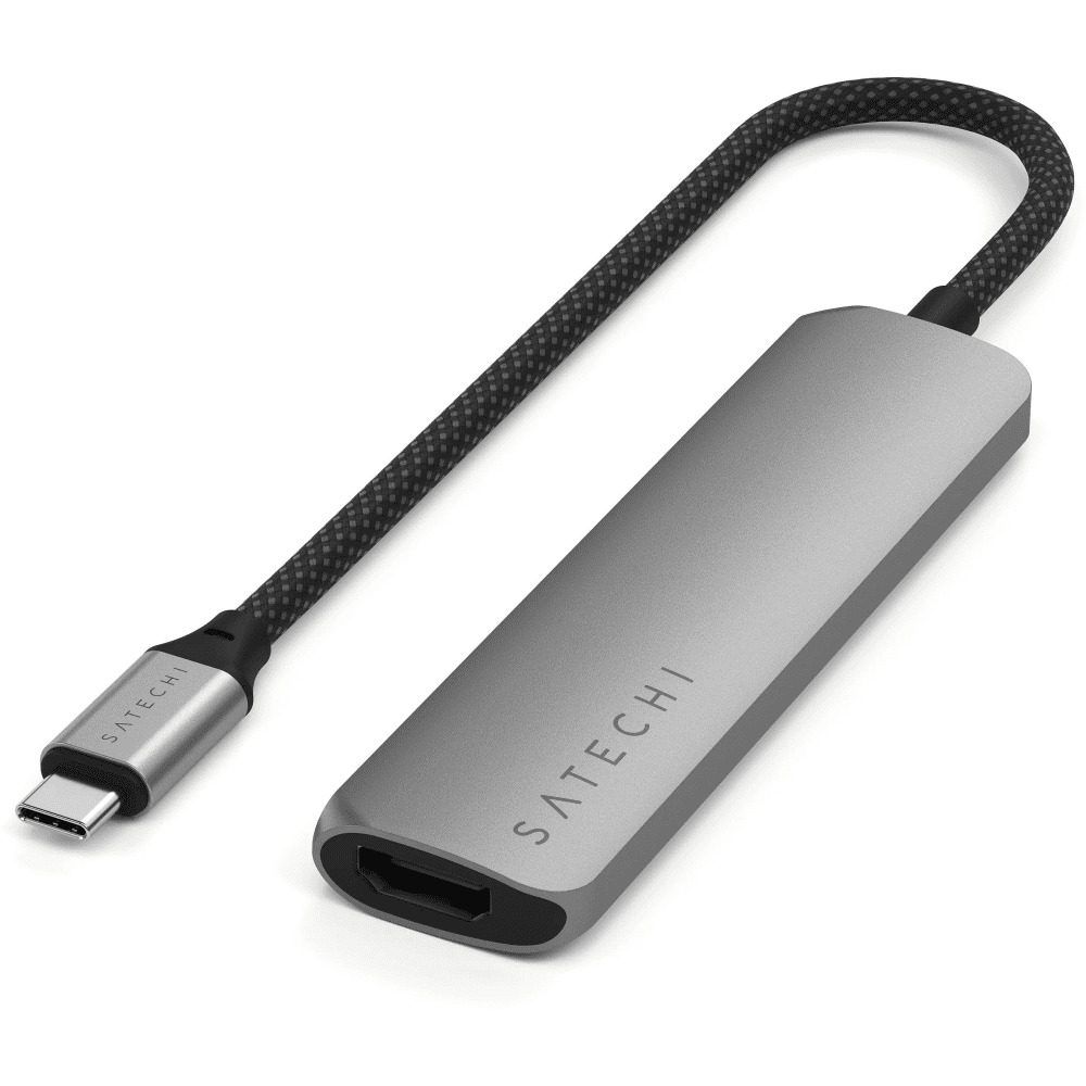 Адаптер Satechi ST-P4SM 4-in-1 USB-C PD&2xUSB-A 3.2 Gen2&HDMI 4K@60Hz Slim Multiport Adapter серый