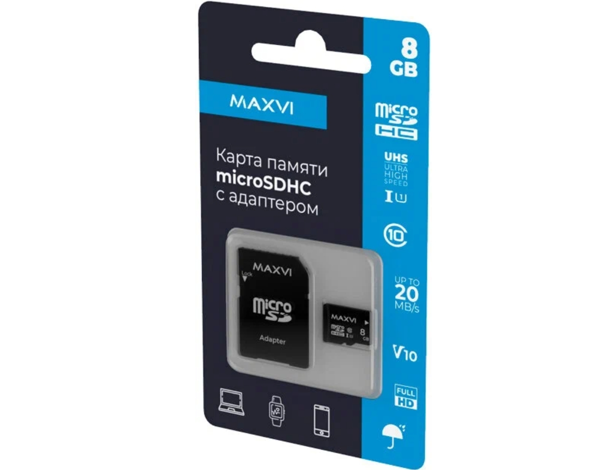 Карта памяти Maxvi microSDXC 8GB, class 10, UHS-I (1), V10