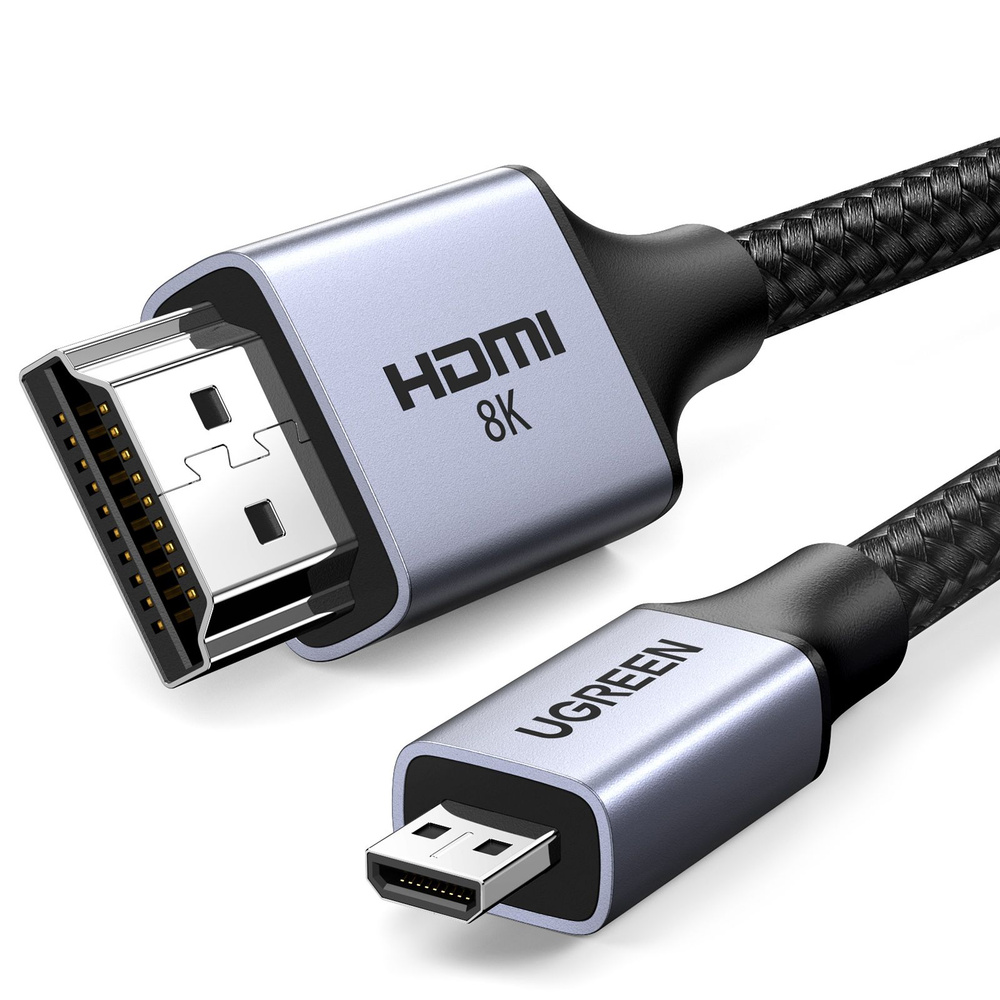 Кабель UGREEN HD164 (15516) Micro HDMI to HDMI 8K Cable 1м серый космос