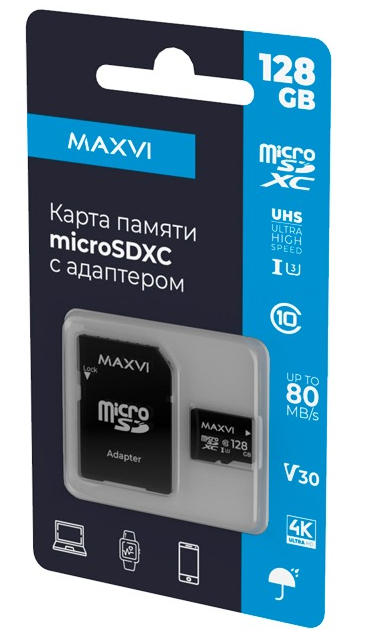 Карта памяти Maxvi microSDXC 128GB, class 10, UHS-I (3), V30