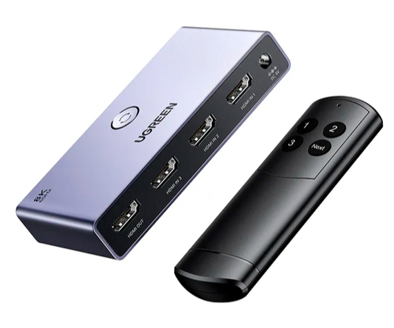 Переключатель UGREEN CM624 (15604) HDMI 2.1 Switcher 3-в-1 с кабелем USB-A - DC 1,5 м. Цвет: черный