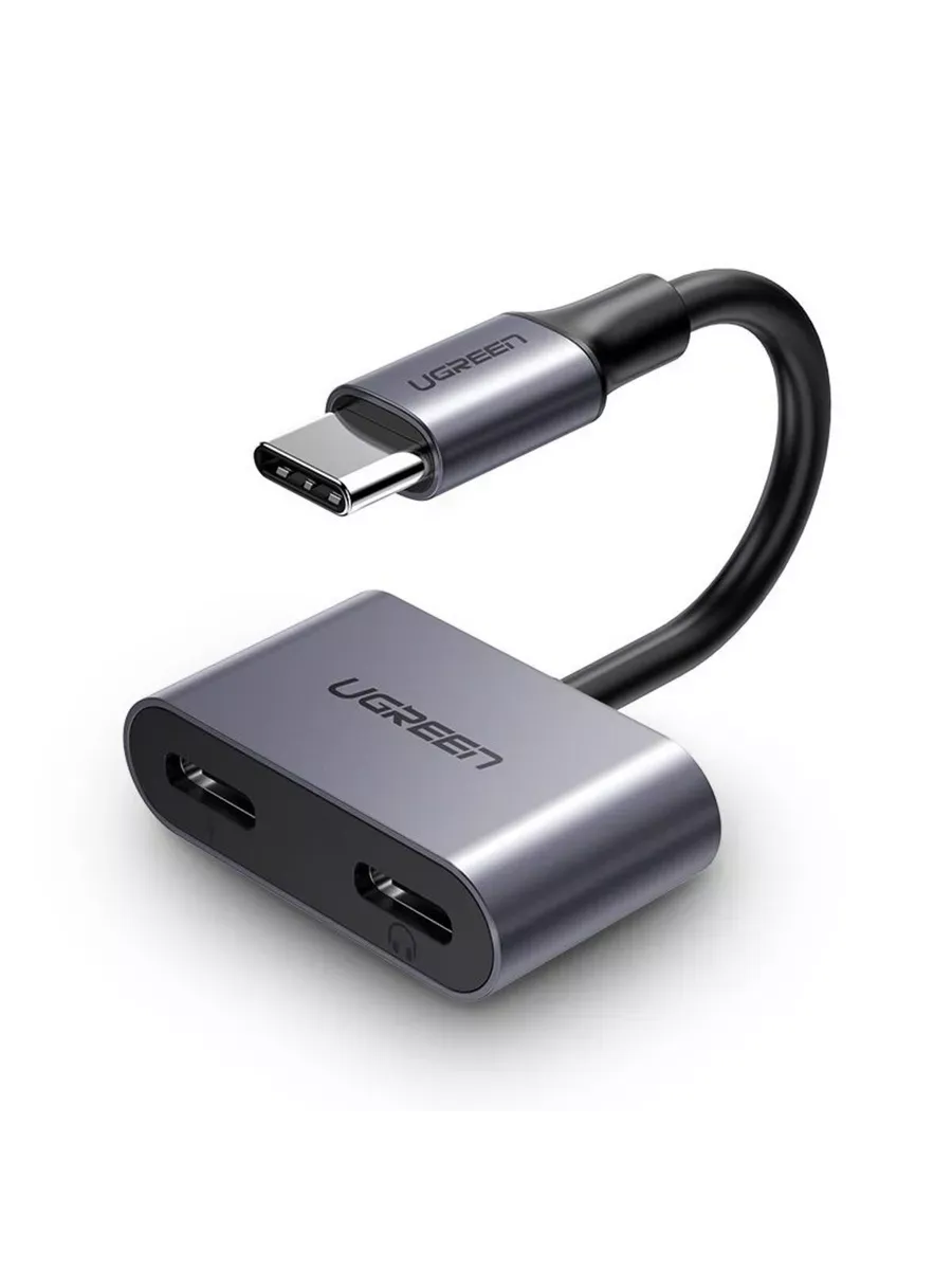Адаптер UGREEN CM232 (60165) Type C Male to Type C Female + Type C Female Audio Adapter. Цвет: серый