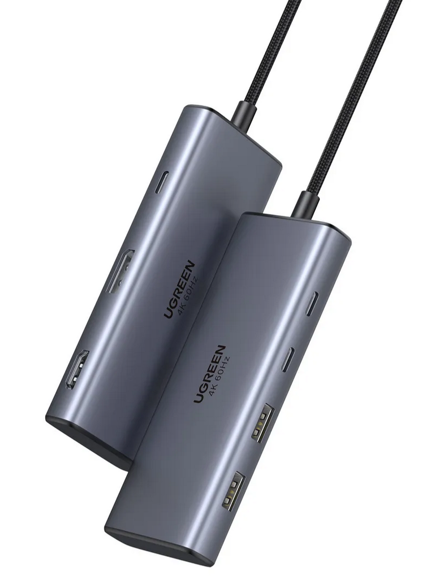 Хаб UGREEN CM498 (75902) 7-in-1 USB-C Hub With HDMI&DP&2*USB-C&2*USB-A&USB-C PD. Цвет: серый космос