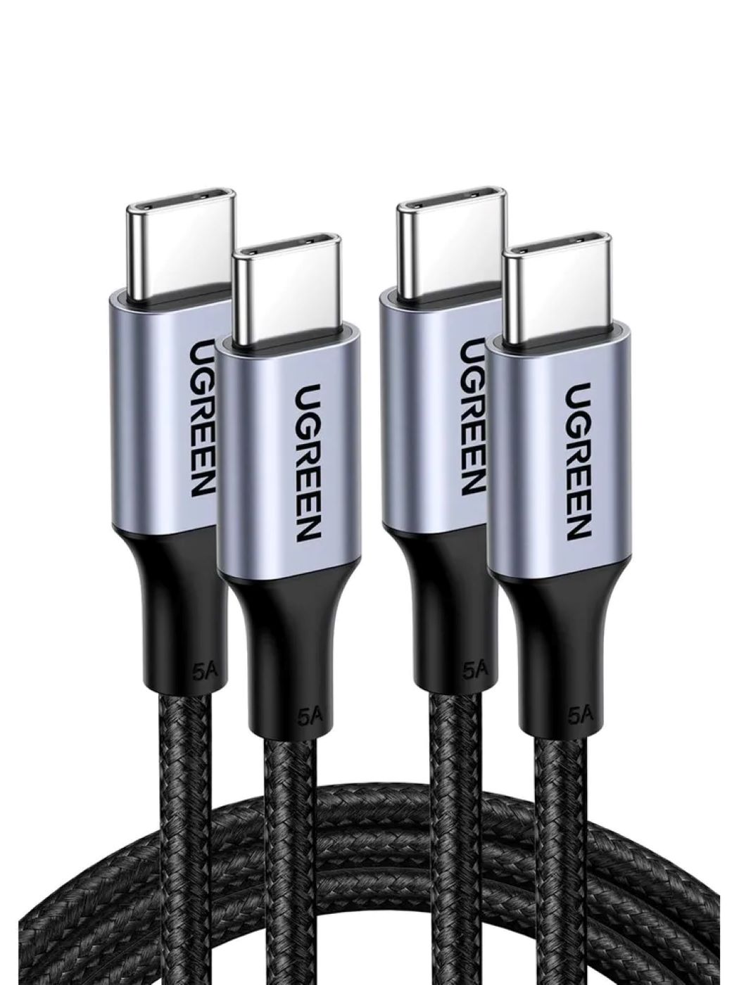 Кабель UGREEN US316 (15799P) 0.25м серый 100W USB-C to USB-C PD Fast Charging Braided 5A 2 шт в комп