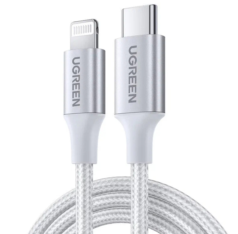 Кабель UGREEN US304 Длина 2 м. Цвет: серебро USB-C to Lightning M/M Cable Aluminum Shell Braided.