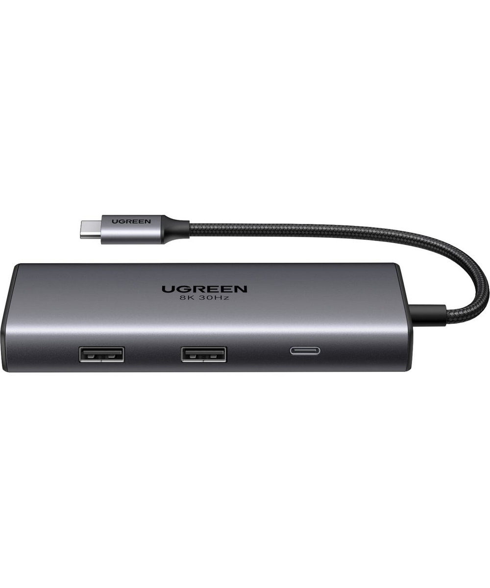 Адаптер UGREEN CM498 (15852) Revodok 6-in-1 8K@30Hz USB-C to 2*USB-A 3.0&USB-C 3.0&2*HDMI&PD серый