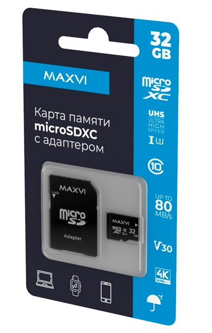 Карта памяти Maxvi microSDXC 32GB, class 10, UHS-I (3), V30
