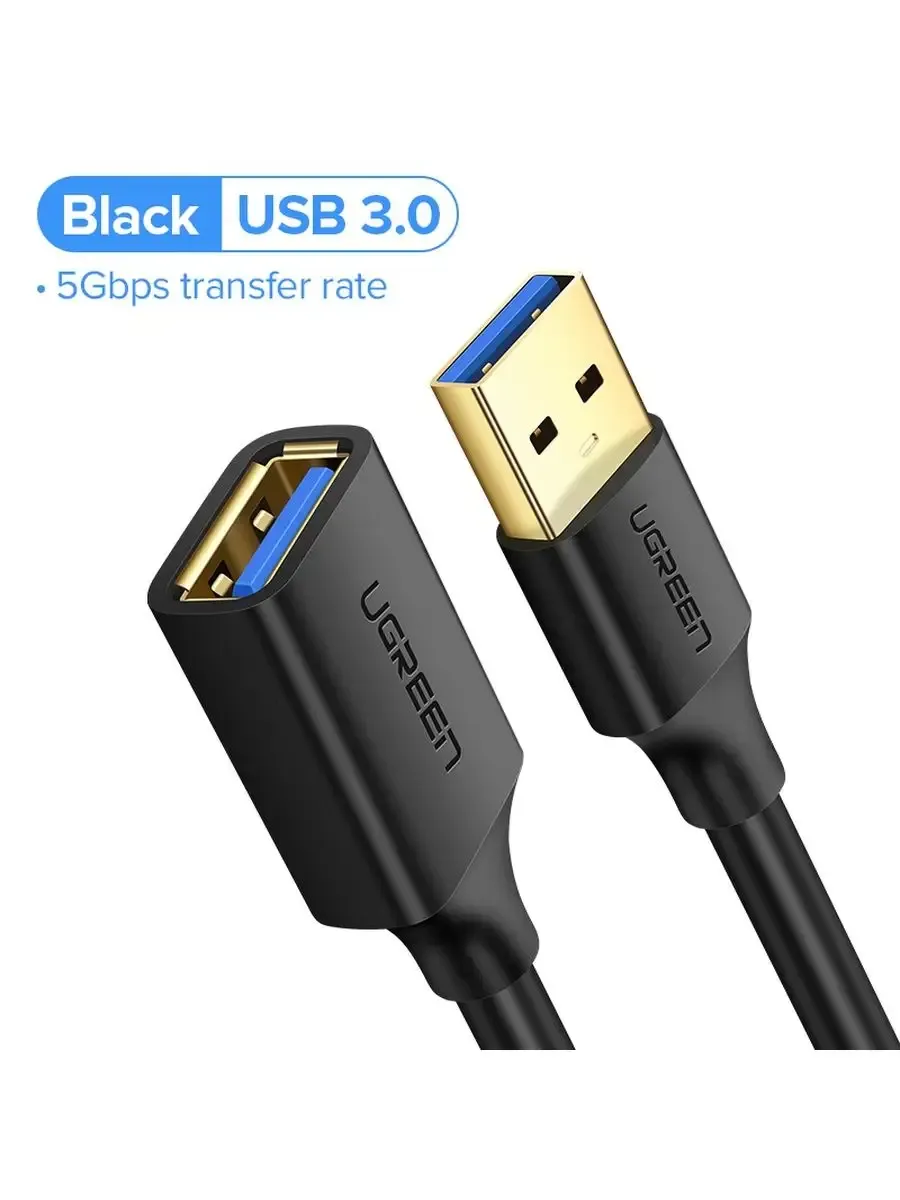 Кабель UGREEN US129 (10368) 1м черный USB 3.0 Extension Male Cable