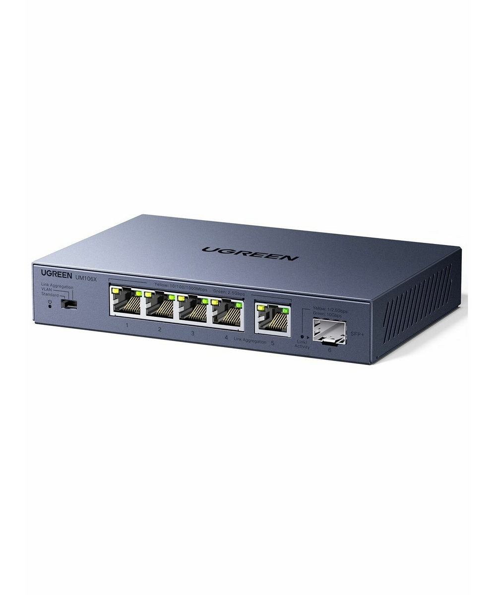 Коммутатор сетевой UGREEN CM753 (35048EU) 6-Port 5*Ethernet 2.5G& 1*SFP 2.5G Ethernet серый космос