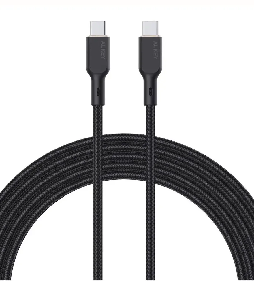 Кабель Aukey KCC101 1m black USB-C - USB-C Nylon Braided 100w Kevlar