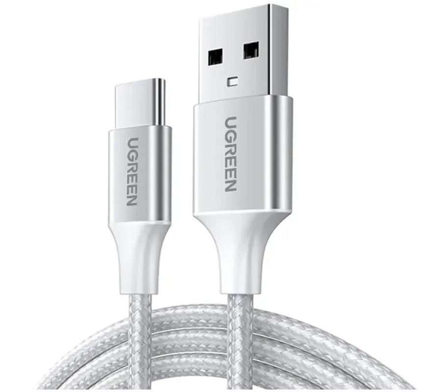 Кабель UGREEN US288 0,25 m White USB-A 2.0 to USB-C Cable Nickel Plating Aluminum Braid