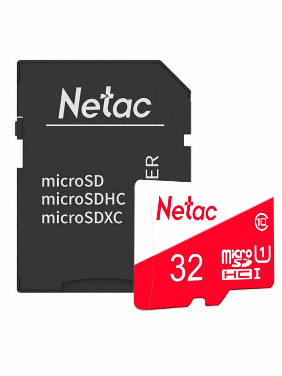 Карта памяти Netac 32GB NT02P500ECO-032G-R MicroSDXC ECO P500  U1 C10 +SD Adapter