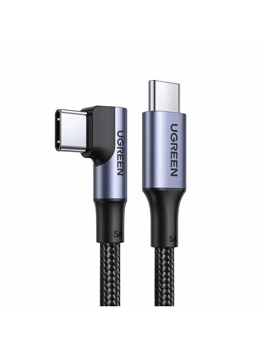 Кабель UGREEN US334 (70643) 1м USB-C  2.0 Male To Angled 90° USB-C 2.0 Male 5A черный