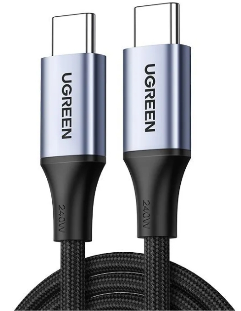 Кабель UGREEN US535 2 м. Цвет: серый космос USB-C to USB-C 240WPD Fast Charging Cable в оплетке.
