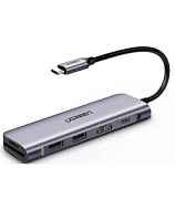 Хаб UGREEN CM195 (70411) USB-C to 2 Ports USB3.0-A Hub + HDMI + TF/SD with PD Power Supply серый