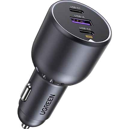 АЗУ UGREEN EC705 (35025) 2*USB-C PD+USB-A 130W Fast Car Charger. Цвет: серый