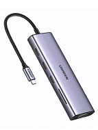 Конвертер UGREEN CM498 (15601) USB-C To 3*USB 3.0 A+HDMI+VGA+RJ45 Gigabit+SD/TF+AUX3.5mm+PD серый