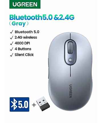 Беспроводная компьютерная мышь UGREEN M556 (75129) серый Multi-mode Wireless Mouse BT&GHz