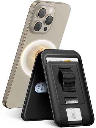 Держатель для банковских карт UGREEN LP837 (45166) черный Magnetic Wallet with Stand & Phone Grip