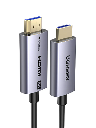 Кабель UGREEN HD183 (55506) 20м HDMI 8K Fiber Optic Cable Male to Male Aluminum Shell темно-серый