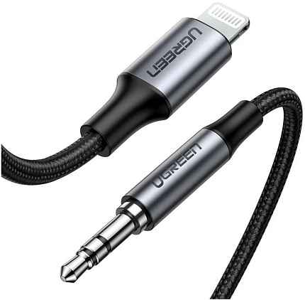 Кабель UGREEN US315 Lightning to 3.5mm Aux Cable Aluminum Shell в оплетке 2м черный