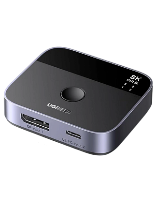 Переключатель UGREEN AW701 (65878) 2 in 1 8K@60Hz DisplayPort&USB-C Switcher. Цвет: черный