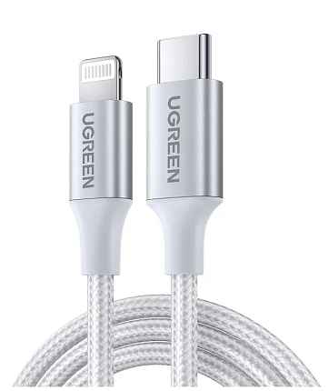 Кабель UGREEN US304 Длина 1,5 м. Цвет: серебро USB-C to Lightning M/M Cable Aluminum Shell Braided.