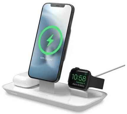 Беспроводное зарядное устройство Mophie 3-in-1 Wireless Stand for MagSafe Charger White