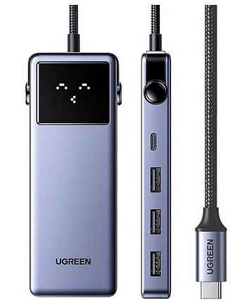 Хаб UGREEN CM888 (45155) UNO 7-in-1 4K@60Hz USB-C+3*USB-A+Ethernet+PD 100W+HDMI Hub. Цвет: серый