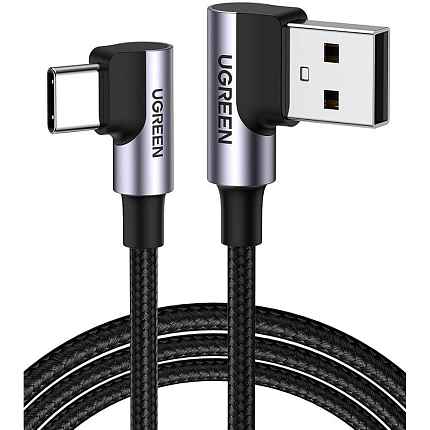 Кабель UGREEN US176 (20857) 2 м серый космос Right Angle USB-A to USB-C