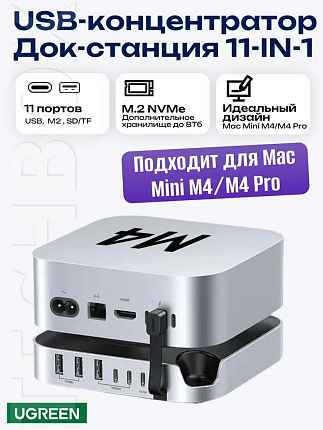 Док-станция UGREEN CM841 (65487) 3×USB-A 3.2&2×USB-A 3.0&2×USB-C 3.2&SD/TF&NVMe SSD  серый космос