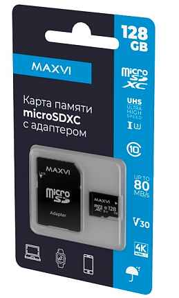 Карта памяти Maxvi microSDXC 128GB, class 10, UHS-I (3), V30