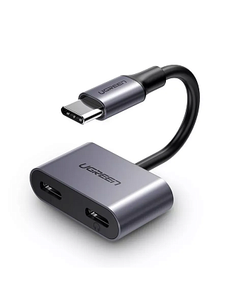 Адаптер UGREEN CM232 (60165) Type C Male to Type C Female + Type C Female Audio Adapter. Цвет: серый