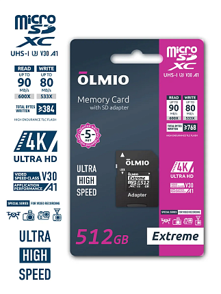 OLMIO 512GB U3 Extreme, UHS-I V30 A1