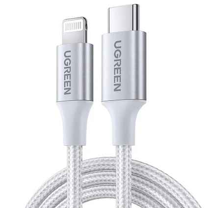 Кабель UGREEN US304 Длина 1 м. Цвет: серебро USB-C to Lightning M/M Cable Aluminum Shell Braided.
