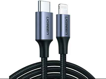Кабель UGREEN US304 Длина 2 м. Цвет: черный USB-C to Lightning M/M Cable Aluminum Shell Braided.