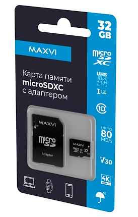 Карта памяти Maxvi microSDXC 32GB, class 10, UHS-I (3), V30