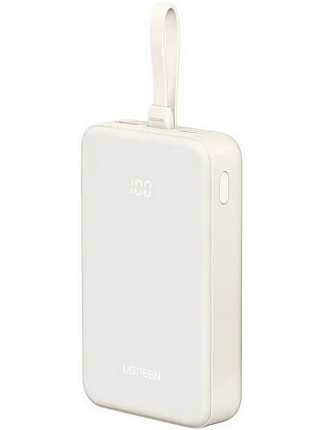 Внешний аккумулятор UGREEN PB521 (45207) 20000mAh 30W белый со встроенным кабелем USB-C