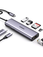 Конвертер UGREEN CM512 (90568) USB-C to 2*USB3.0+HDMI+RJ45+SD&TF +PD Port Converter. Цвет: серый