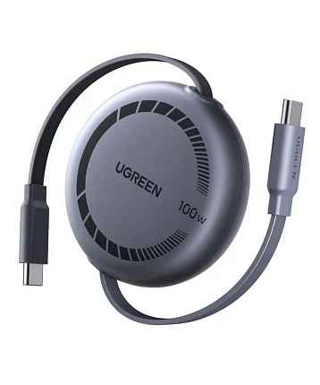 Кабель выдвижной UGREEN L531 (65905) до 1м серый космос 100W USB-C to USB-C PD Retractable Cable