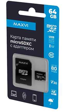 Карта памяти Maxvi microSDXC 64GB, class 10, UHS-I (3), V30