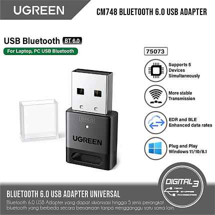 Адаптер UGREEN CM748 (75073) USB-A Bluetooth 6.0 Adapter. Цвет: черный