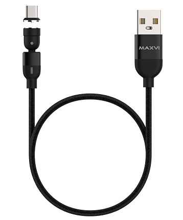 Кабель Maxvi MCm-02T black USB-A - Type-C, 2A, магнитный разъем, LED