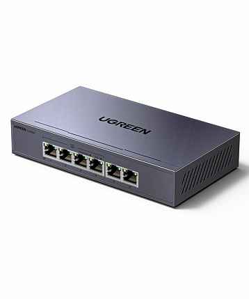 Коммутатор сетевой UGREEN CM741 (35371EU) 6-Port 4*PoE&2*Gigabit Ports Ethernet Switch серый космос